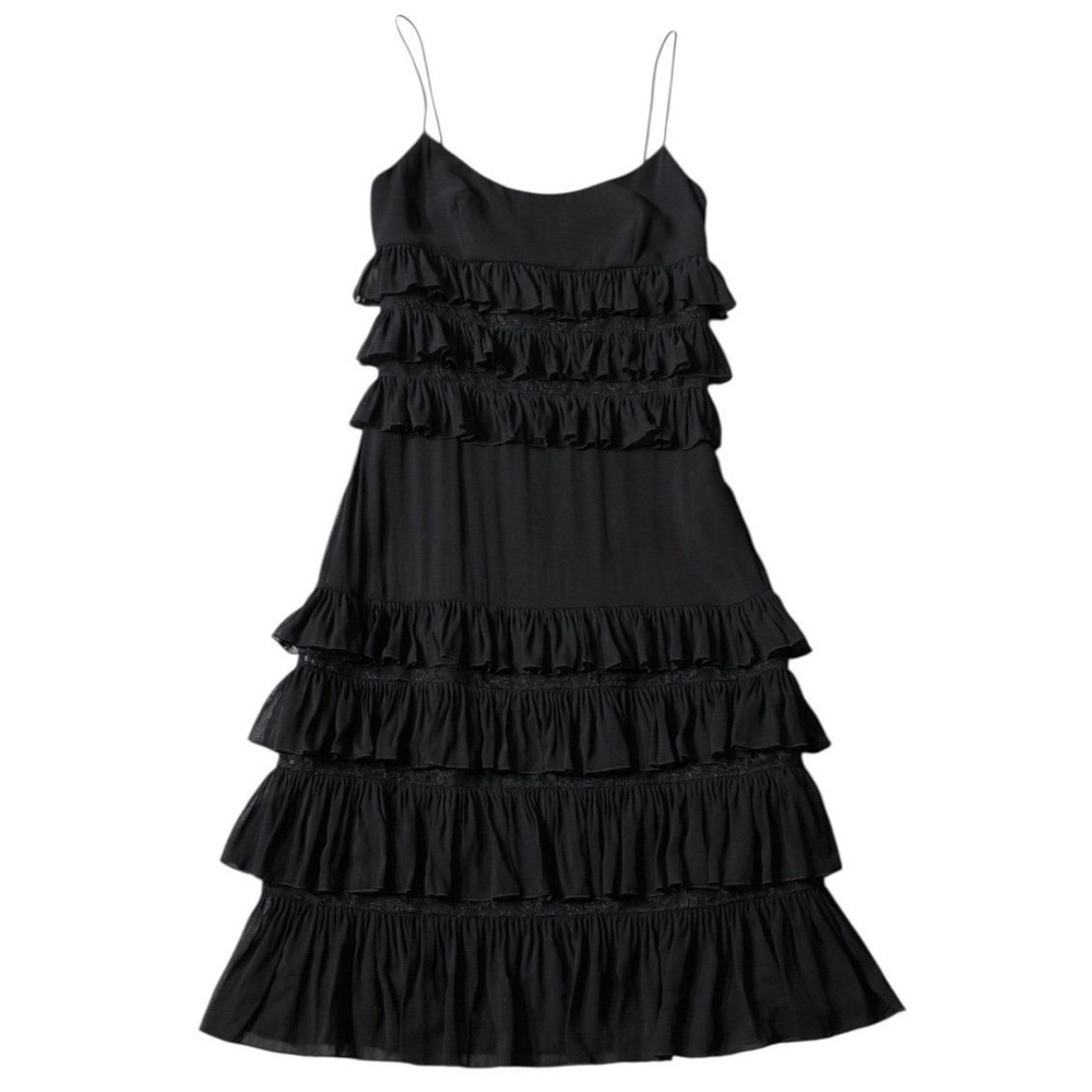 Valentino Roma Black Lace Midi Dress Size 6 Whimsigoth Ruffle Tiered